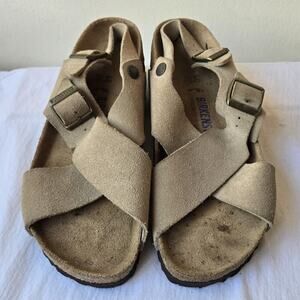 Birkenstock Tulum Women's Suede Cross Cross Slingback Sandals Beige Size 40/US 9